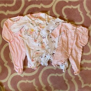 Lot of 6 Baby Girl 3M Footie PJs - Magnetic Me (1) & Carters (5)